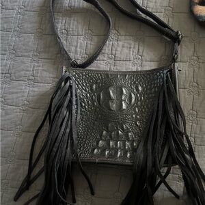 Fringed Black Leather Shoulder Bag by American Darling NWOT